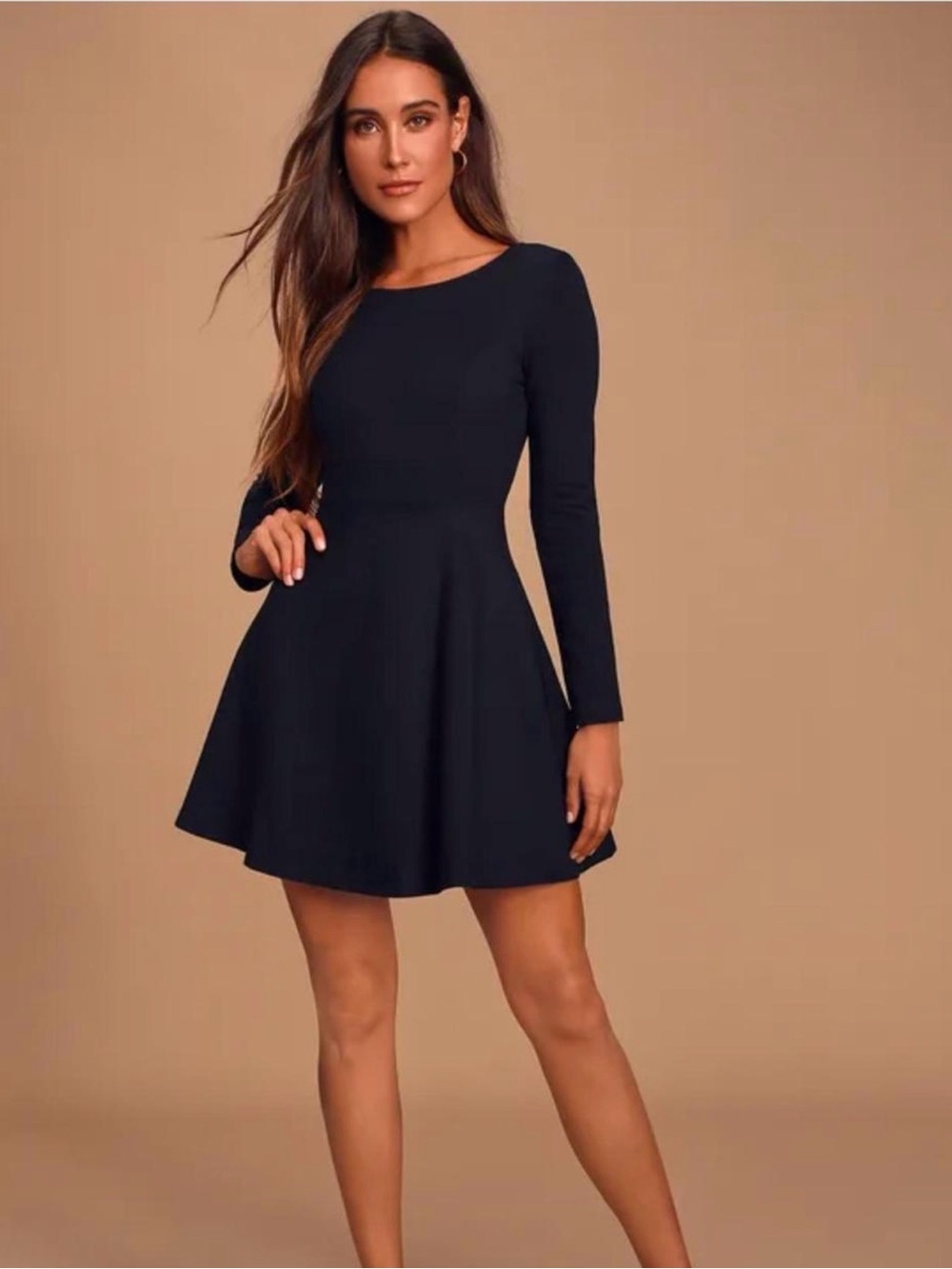 Lulu's Black Long-Sleeve Mini Skater Dress
